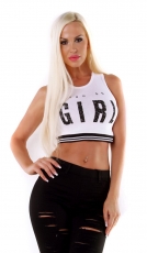 Bauchfreies Sporttop mit modischen Schrift-Print - weiß