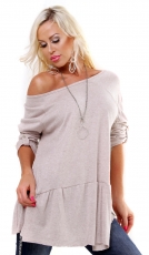 Oversize Feinstrick-Pulli mit weiten Rund-Ausschnitt - beige