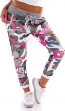 Moderne Freizeithose mit bunten Patches - pink