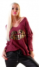Modischer Feinstrick-Pullover mit Pailetten-Verzierung - bordeaux