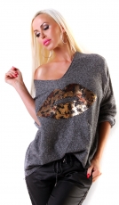 Modischer Feinstrick-Pullover mit Pailetten-Verzierung - graphit