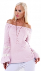 Figurbetonte Tunika mit Cramen-Ausschnitt - rosa