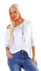Dünnes Langarm-Shirt im Polka-Dots Design - weiß