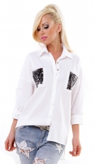 Legere geschnittene Bluse mit Glitzerapplikationen - weiß