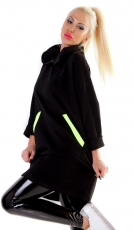 Moderner Longpullover mit Kapuze und Taschen - schwarz
