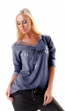 Legerer Pullover mit Pailletten und Schriftzug-Verzierungen - blau