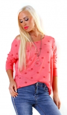 Dünnes Langarm-Shirt im Polka-Dots Design - orange