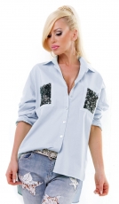 Legere geschnittene Bluse mit Glitzerapplikationen - blau