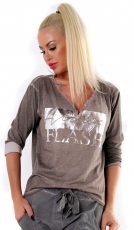 Legeres Langarm-Shirt mit Silber-Print - latte macchiato