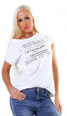 Tailliertes Shirt mit sexy Schrift-Print - weiß/silber