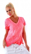Figurbetontes Shirt in Netz-Optik - coral