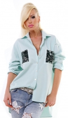 Legere geschnittene Bluse mit Glitzerapplikationen - minze