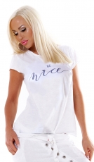 Tailliertes Shirt mit modischen Schrift-Print - weiß/blau