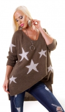 Oversize-Grobstrickpullover mit extra weitem V-Ausschnitt - olive
