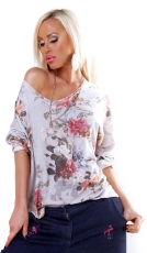Oversize Langarmshirt im bunten Blumenmuster - grau