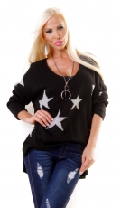 Oversize-Grobstrickpullover mit extra weitem V-Ausschnitt - schwarz