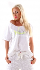 Legeres Shirt mit Vintage-Verzierung und Print - weiß