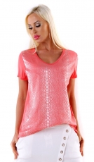 Legeres Shirt in glänzender Snake-Optik - coral