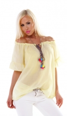 Luftig leichtes Carmen-Shirt mit Binebändchen - yellow sun
