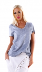 Legeres Shirt in glänzender Snake-Optik - blau
