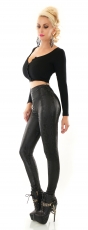 Preview: High-Waist-Leggings im Wetlook Reptil Optik - schwarz