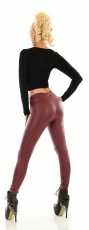 Preview: High-Waist-Leggings im Kunstleder-Look mit Deko-Knöpfen - bordeaux