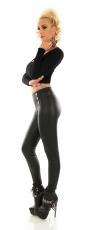 Preview: High-Waist-Leggings im Kunstleder-Look mit Deko-Knöpfen - schwarz