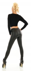 Preview: High-Waist-Leggings im Kunstleder-Look mit Deko-Knöpfen - schwarz