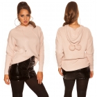 Preview: Warmer Kapuzen-Pullover mit modischen PomPoms - altrosa