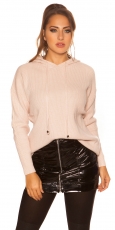 Warmer Kapuzen-Pullover mit modischen PomPoms - altrosa