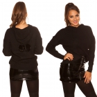 Preview: Warmer Kapuzen-Pullover mit modischen PomPoms - schwarz