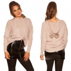 Preview: Warmer Kapuzen-Pullover mit modischen PomPoms - cappuccino