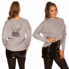 Preview: Warmer Kapuzen-Pullover mit modischen PomPoms - stone