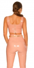 Preview: Sexy Crop-Top im Latex-Look - altrosa