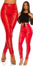 Sexy Latex-Hose mit auffälligen Schnürungen - rot