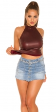 Ärmelloses Wetlook-Necktop mit sexy Rückenschnürung - bordeaux
