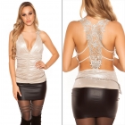 Preview: Gerafftes Top mit Metallic-Finish und mega heißem Rückenausschnitt - beige