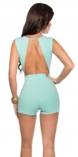 Preview: Rückenfreier Hotpants Overall mit Schmuckschnalle in mint