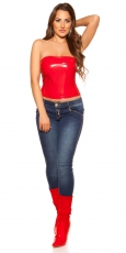 Preview: Sexy kurz geschnittenes Bandeau-Top im Wetlook - rot