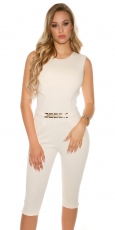 Sexy Capri Overall mit Schmuckschnalle in beige