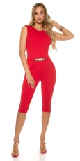 Preview: Sexy Capri Overall mit Schmuckschnalle in rot