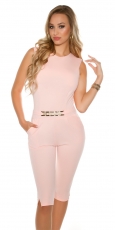 Sexy Capri Overall mit Schmuckschnalle in lachs