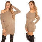 Warmer Strick-Pullover mit weiten Umlegekragen - cappuccino