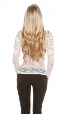 Preview: Zartes Wickelshirt aus Spitze mit langen Ärmeln - weiß