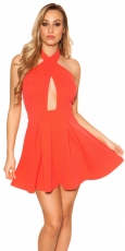 Süßes Neckholder -Minikleid mit Glockenrock - coral