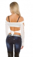 Preview: Sexy Langarmshirt - dirty Rissoptik - weiß