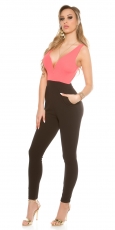 Schöner Overall mit tiefem Ausschnitt - schwarz/coralle