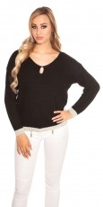 Modischer Grobstrickpullover mit Lurex-Bündchen - schwarz