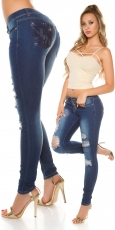 Sexy Skinny-Jeans im Used-Look mit Strassverzierung - jeansblau