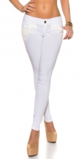 Moderne Stretchhose mit Lederlook-Applikationen - weiß